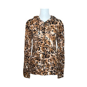 Womens Leopard Print Jacket Full Zip Hooded Light-weight Y2K Baddie McBling Punk